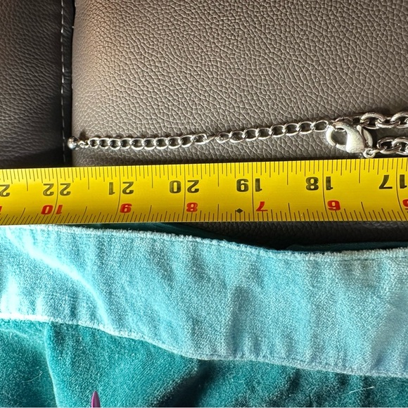 Chico's Blue and Silver Geometric Necklace Statement long Dangle pendant 0776 P - Picture 10 of 13